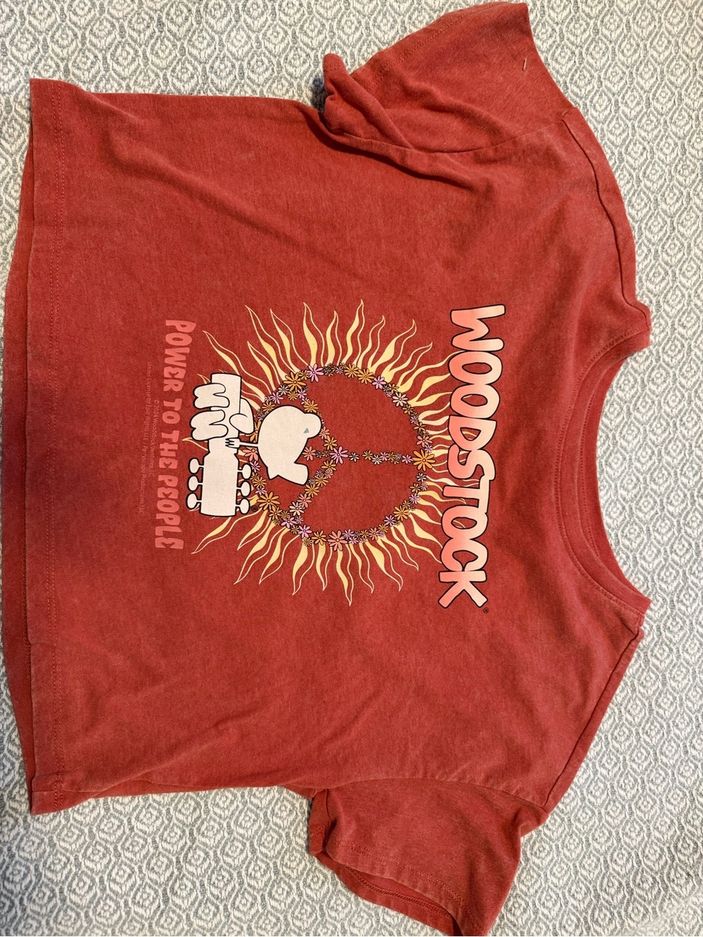 Woodstock orange Graphic womans Tee - Peace Sign & Sunburst